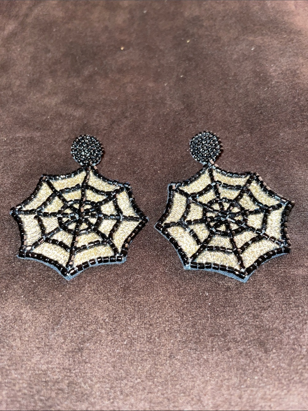 Caught in My Web Black and Gold Beaded Drop Earrings